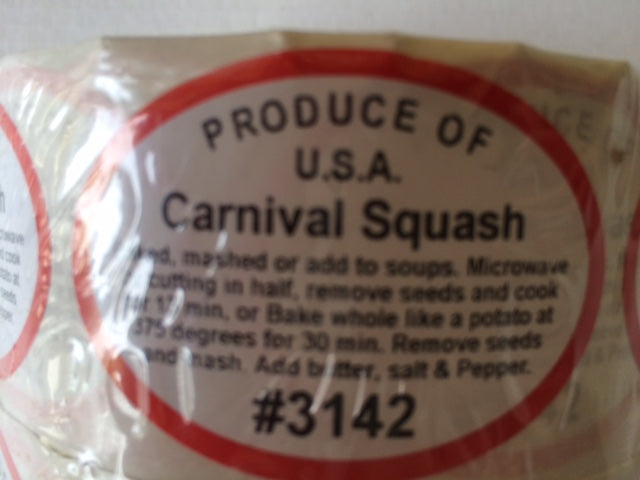 CARNIVAL SQUASH LABEL#3142 1000 QUNTITY /ROLL