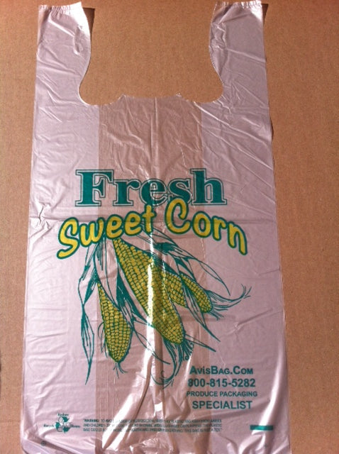 "Corn T-shirt bag" 12"x6.5"x23" 25microns pack 500 bags /case minimum 50,000 bags