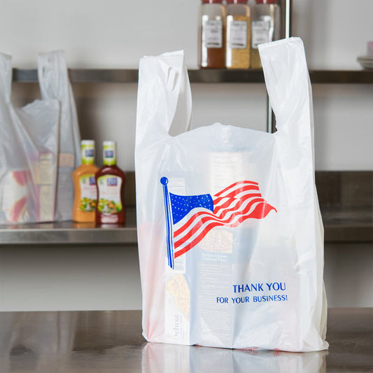1/6 Barrel "T-shirt bag" American flag pack 500 bags/case