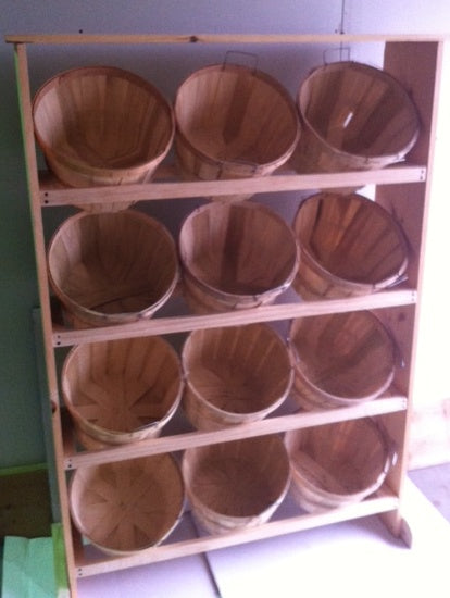 Wood Produce display with 12 Half Bushel baskets**Special order Allow 10 days for production & Delivery
