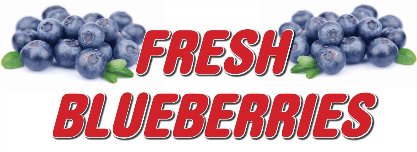Fresh Blueberries Banner 3' x 6'  18 OZ Heavy duty vinyl with grommets every 2 feet.