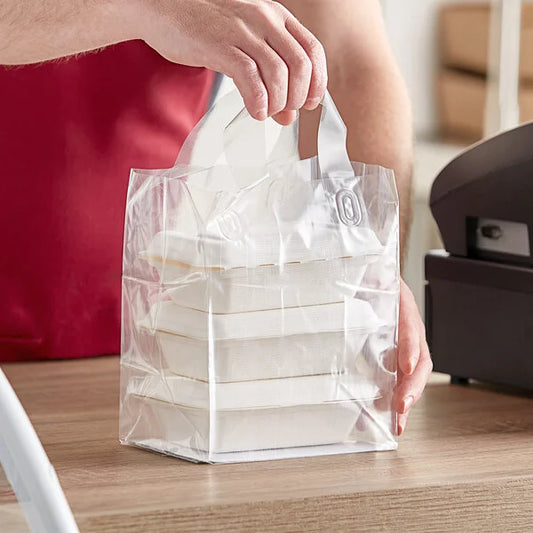 Super clear polypropylene shopping bag 250 per case.Size:8"x 3"x 20" High.
